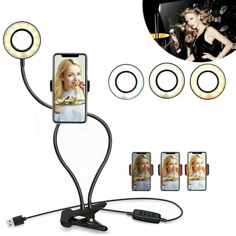 Led Selfie Ring Light With Cell Phone Holder Flexible Stand Live Stream Lamp Au