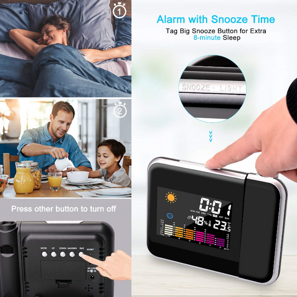 Led Alarm Projection Clock Thermometer Hygrometer Wireless Weather Station Alarm Clocks & Clock Radios