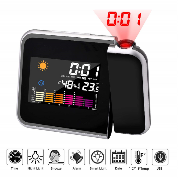 Led Alarm Projection Clock Thermometer Hygrometer Wireless Weather Station Alarm Clocks & Clock Radios