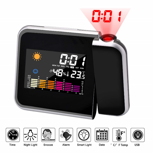 Led Alarm Projection Clock Thermometer Hygrometer Wireless Weather Station