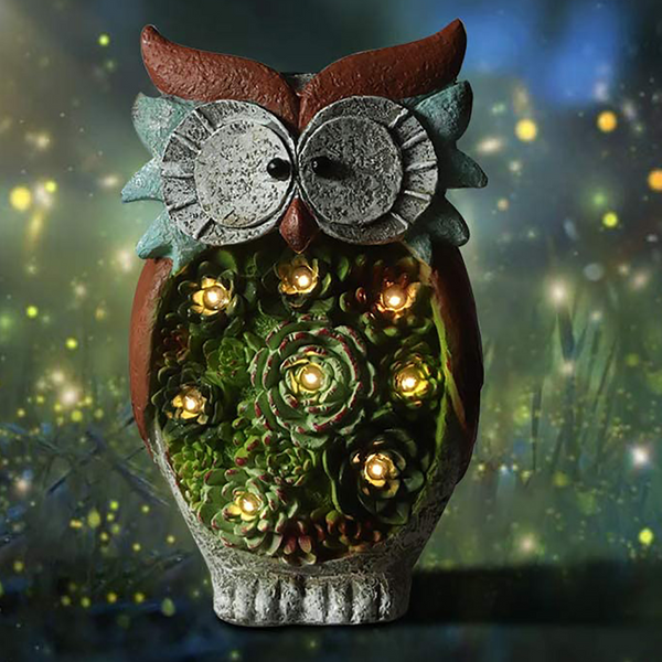Led Resin Solar Light With Faux Succulents Garden Decor Ornaments & Statues