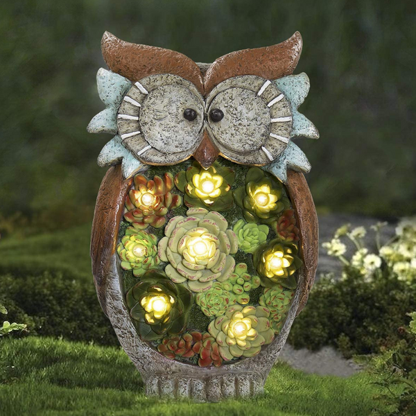 Led Resin Solar Light With Faux Succulents Garden Decor Ornaments & Statues