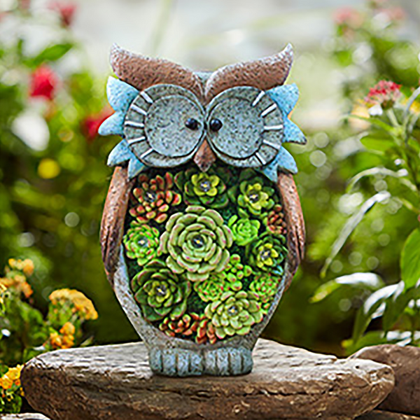 Led Resin Solar Light With Faux Succulents Garden Decor Ornaments & Statues