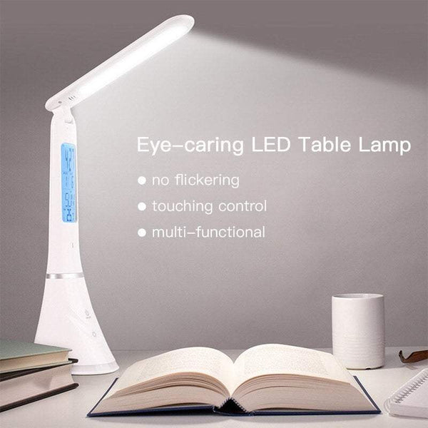 Table Desk Lamps Leds Touch Control Usb Rechargeable Dimmable Reading Light With Alarm Clock Calendar Temperature Lcd Display Screen Colour Changing