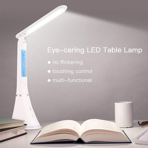 Table Desk Leds Touch Control Usb Rechargeable Dimmable Reading Light With Alarm Clock Calendar Temperature Lcd Display Screen Colour Changing Lamps