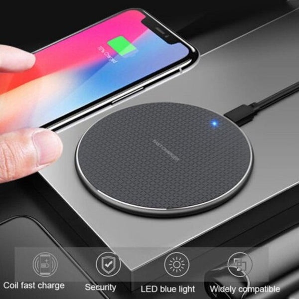 10W Wireless Charger Colorful Qi Qc 3.0 Phone Fast Pad Black Universal