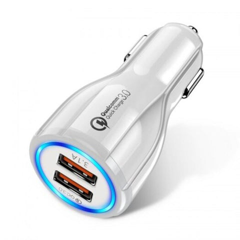 18W Usb Car Charger Qc 3. 0 Fast Dual Ports Phone For Cigarette Lighter White Universal