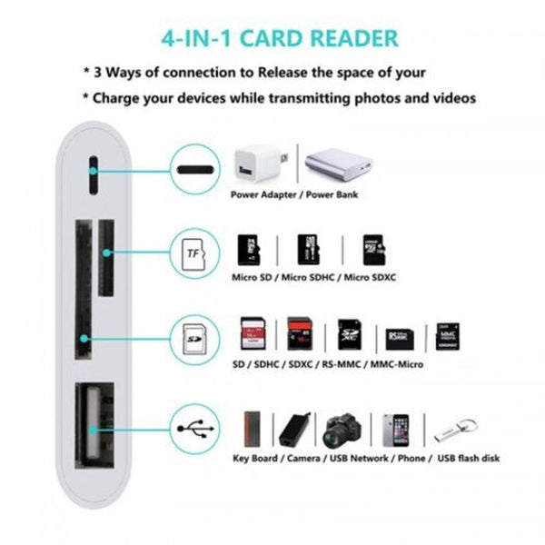 4 In 1 Card Reader Adapter To Sd Tf Usb Charge Port For Iphone Type Android B 3