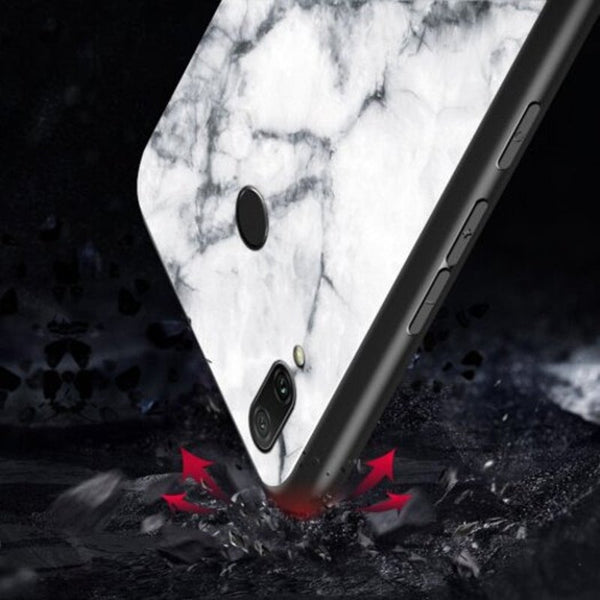 Marbled Glass Case For Xiaomi Redmi 7 White Tpu