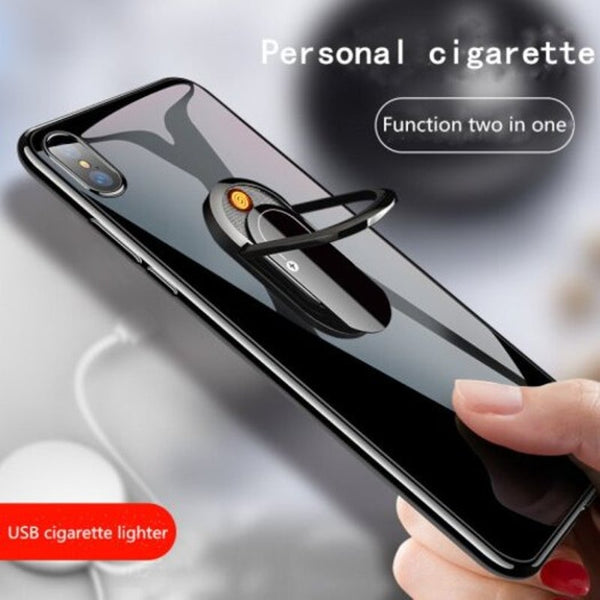 Phone Finger Ring Holder With Usb Cigarette Lighter Stand Bracket For Iphone 11 Pro Xiaomi Black Mounts & Holders