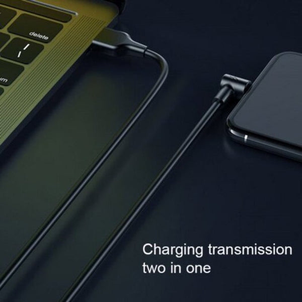 Pvc Elbow8pin Usb Fast Charging Cable For Iphone Black 2M Cables & Adapters