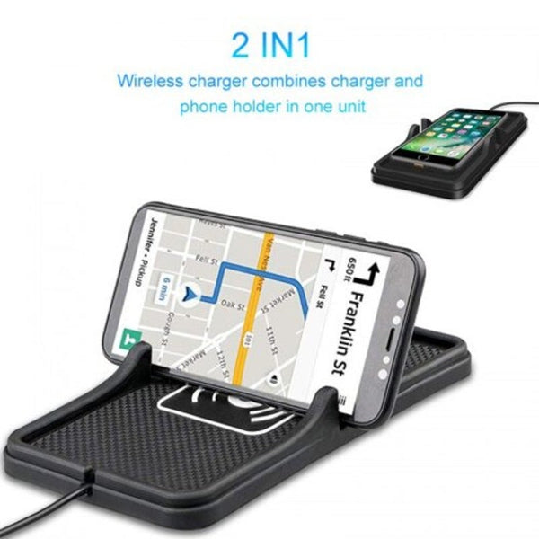 Qi Car Wireless Charger 10W Fast Charging Non Slip Dashboard Phone Black Chargers & Cradles