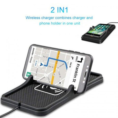 Qi Car Wireless Charger 10W Fast Charging Non Slip Dashboard Phone Black Chargers & Cradles