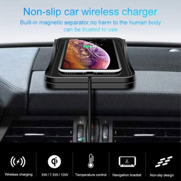 Qi Car Wireless Charger 10W Fast Charging Non Slip Dashboard Phone Black Chargers & Cradles