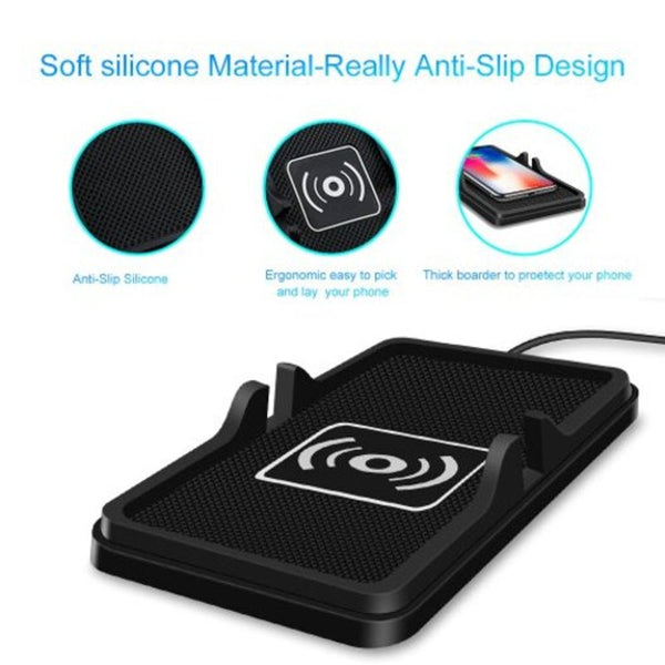 Qi Car Wireless Charger 10W Fast Charging Non Slip Dashboard Phone Black Chargers & Cradles