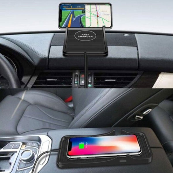 Qi Car Wireless Charger 10W Fast Charging Non Slip Dashboard Phone Black Chargers & Cradles