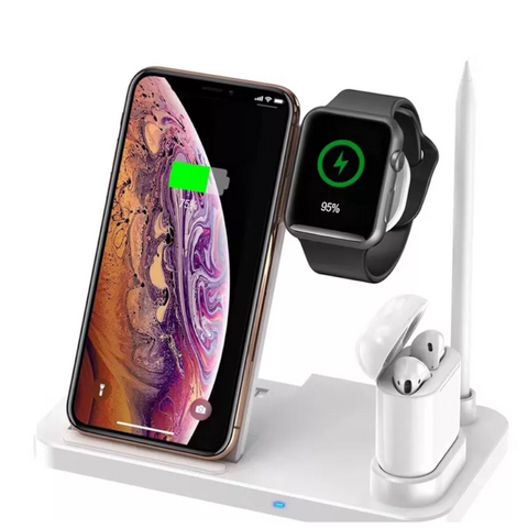 Leehur4 In 1 Wireless Charger 10W Qi Fast Phone For Iphone Apple Watch Airpods Pencil White Universal
