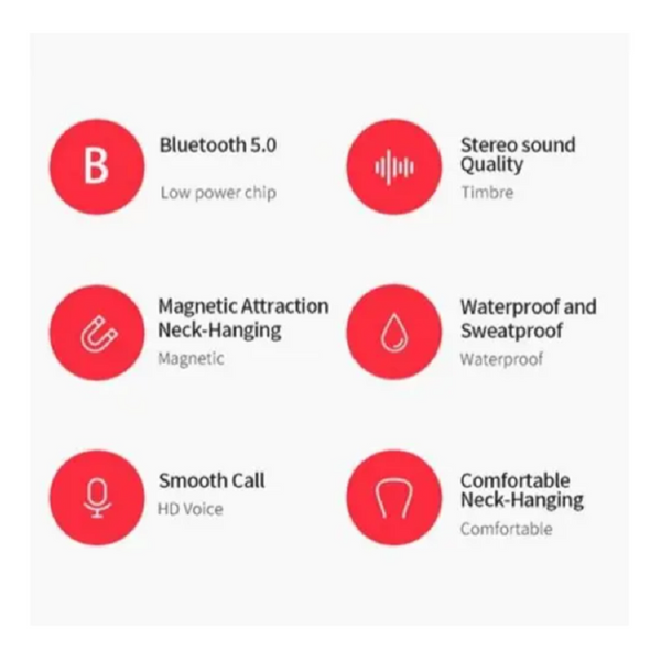 Wireless Bluetooth Earphone Neckband Waterproof Magnetic Earbud For Iphone Xiaomi Red