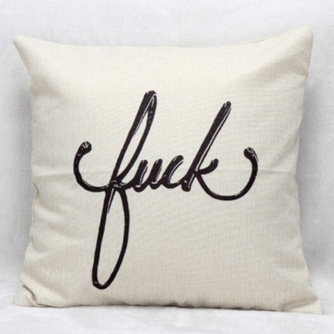 Letter Design Funny Curse Text Printed Linen Throw Pillow Cover