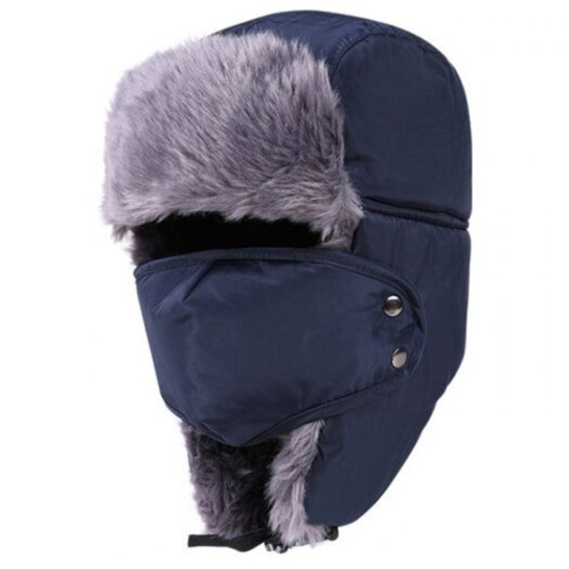 Lf008 Men's Super Keep Warm Thick Bomber Hat Anti Snow Cap With Mask For Riding Cadetblue Hats & Headwear