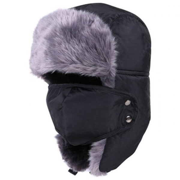 Lf008 Men's Super Keep Warm Thick Bomber Hat Anti Snow Cap With Mask For Riding Cadetblue Hats & Headwear
