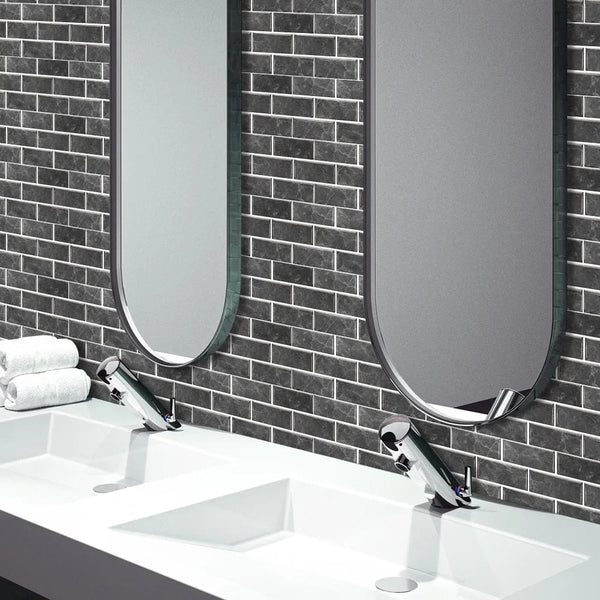 Wallpaper Black Light Gray 12 Pieces Waterproof Self Adhesive Removable Tile Sticker Wall Stickers