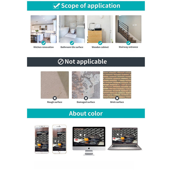 Wallpaper Black Light Gray Waterproof Self Adhesive Removable Tile Sticker Wall Stickers