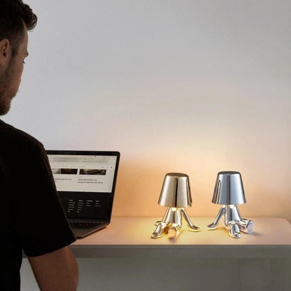 Hotel Lightning Lamp Rechargeable Gold Little Man Waiting Position Table Lamps