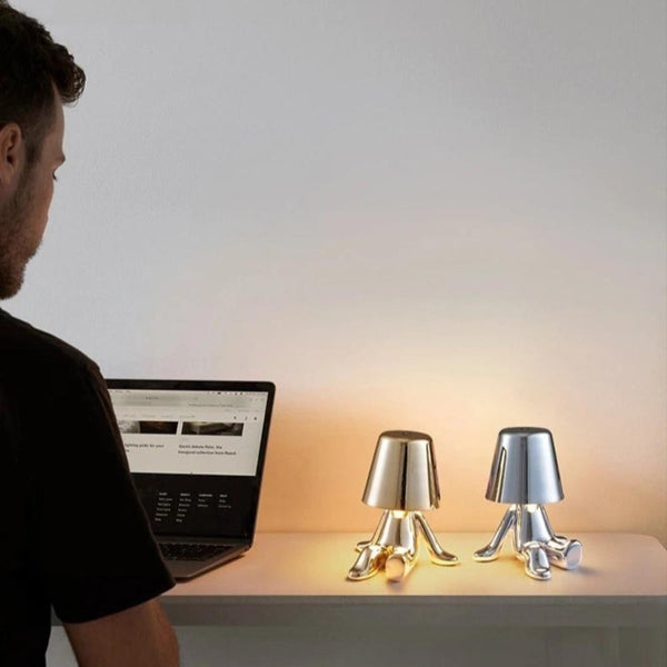 Hotel Lightning Lamp Rechargeable Gold Little Man Sitting Down Table Lamps