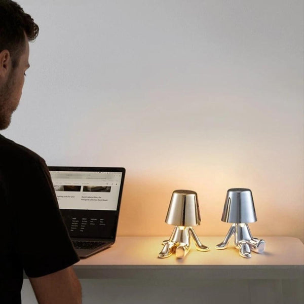 Hotel Lightning Lamp Rechargeable Gold Little Man Sitting Position Table Lamps