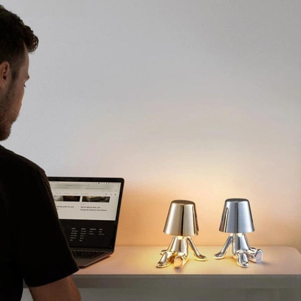 Hotel Lightning Lamp Rechargeable Silver Little Man Sitting Down Table Lamps