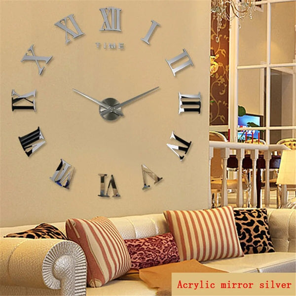 Wall Clock Gold Design 1 Forty Seven Inch 3D Diy Mirror Acrylic Sticker Wall Clocks