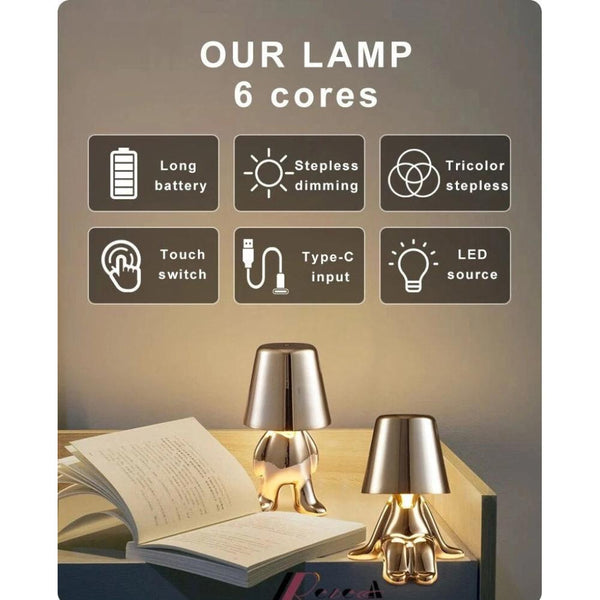 Hotel Lightning Lamp Rechargeable Gold Little Man Laying Side Position Table Lamps
