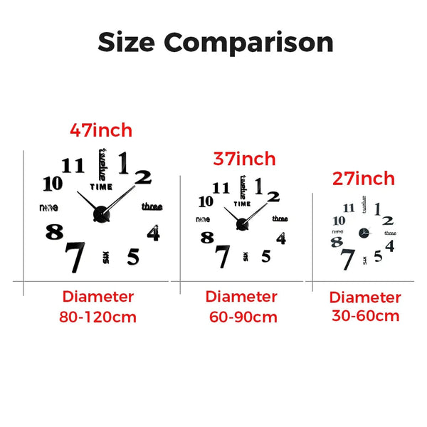 Wall Clock Gold Design 47 Inch 3D Diy Mirror Acrylic Sticker Quartz Watch Wall Clocks