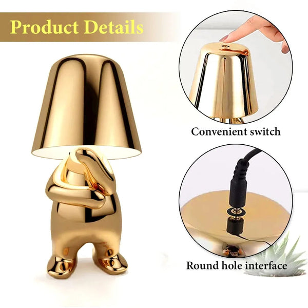 Hotel Lightning Lamp Rechargeable Gold Little Man Sitting Table Touch Switch Lamps