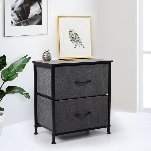 Levede Storage Cabinet Chest Of 2 Drawers Dark Grey Cabinets & Cupboards