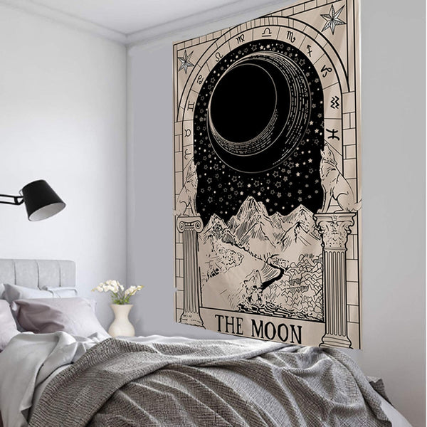 Tapestry Beige The Moon 150X100 Cm Tarot Card Psychedelic Scene Art Decor Tapestries