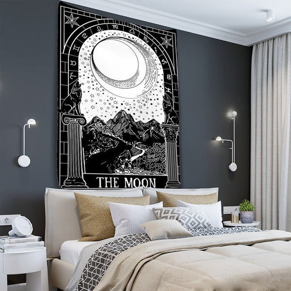 Tapestry Black The Moon 150X150 Cm Tarot Card Psychedelic Scene Art Decoration Tapestries