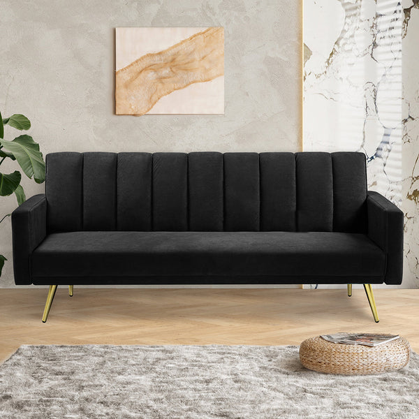Levede Sofa Bed Convertible Velvet Lounge Recliner Couch Sleeper 3 Seater Black Sofa Beds