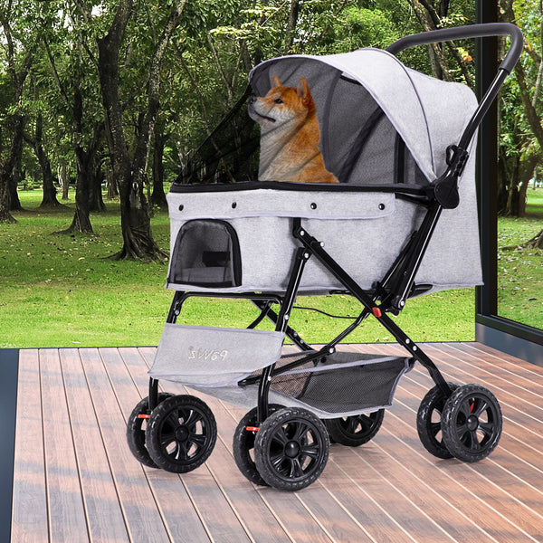 Pawz Pet Stroller Pram Dog Carrier Trailer Grey Dog Strollers