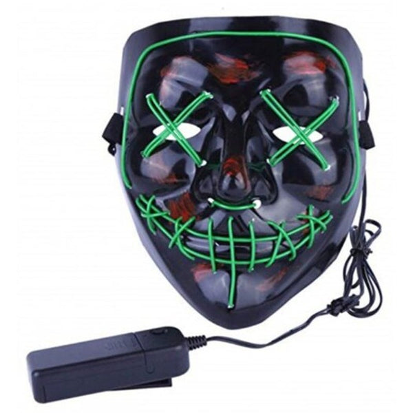 Light Up Led Mask Halloween Scary Costume For Men Women Kids Green Masks