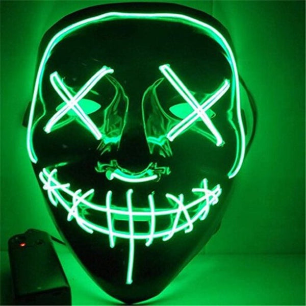 Light Up Led Mask Halloween Scary Costume For Men Women Kids Green Masks