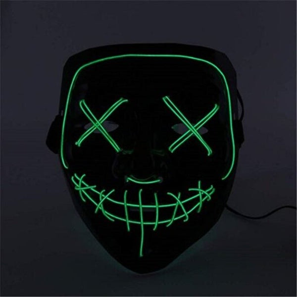 Light Up Led Mask Halloween Scary Costume For Men Women Kids Green Masks