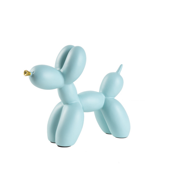 Light Blue Modern Resin Balloon Dog Sculpture Playful Art Figurine With Golden Snout Accent Sculptures & Figurines