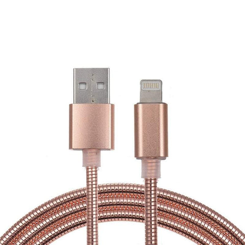 Mobile Phone Lightning Metal Spring Charging Cable Sync Data Line Cord For Iphone 8 X Ipad Pro Gold