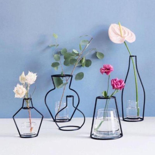 Nordic Black Iron Outline Vase Flower Plant Holder Vases