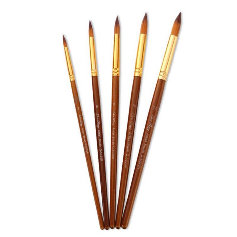 5Pcs Paint Brushes Round Nylon Hair Watercolor Paintbrushes Set Artists Brushes