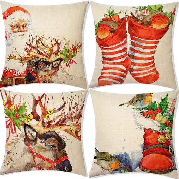 Linen Print Christmas Pillowcase Living Room Sofa Home Bedroom Decoration Cushion Cover Cushion Covers