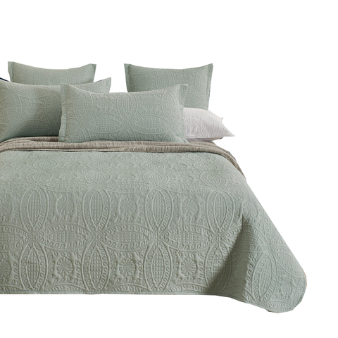 Lisbon Quilted 3 Pieces Embossed Coverlet Set-Queen/Double Sage Green
