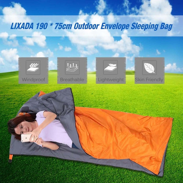 190*75Cm Lixada Outdoor Envelope Sleeping Bag Ultralight Camping Orange Sleeping Bags